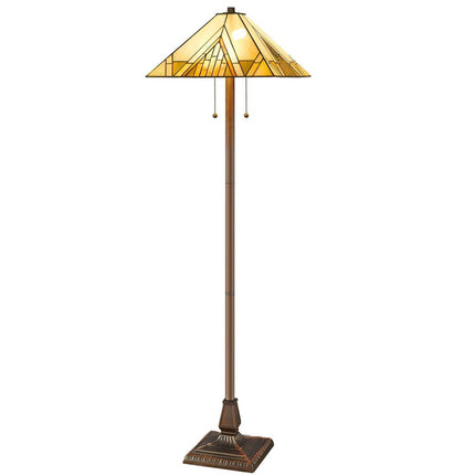 62" Brown Two Light Beige And Brown Geometric Stained Glass Floor Lamp HomeRoots