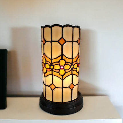 11" Brown and Beige Mosaic Tile Stained Glass Accent Lamp HomeRoots
