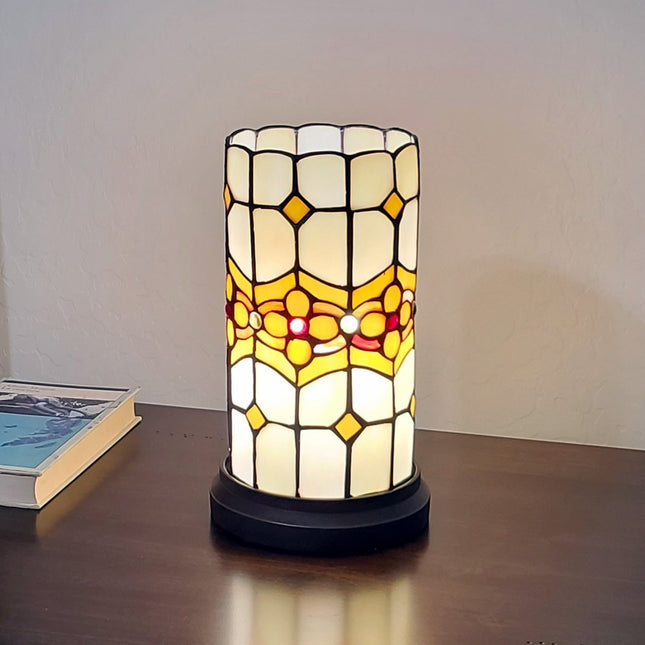 11" Brown and Beige Mosaic Tile Stained Glass Accent Lamp HomeRoots