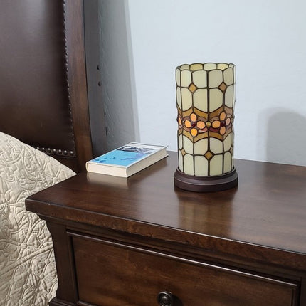 11" Brown and Beige Mosaic Tile Stained Glass Accent Lamp HomeRoots