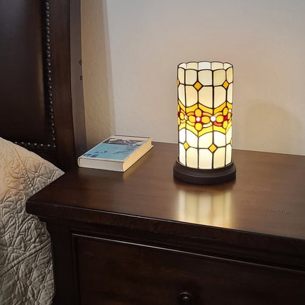 11" Brown and Beige Mosaic Tile Stained Glass Accent Lamp HomeRoots