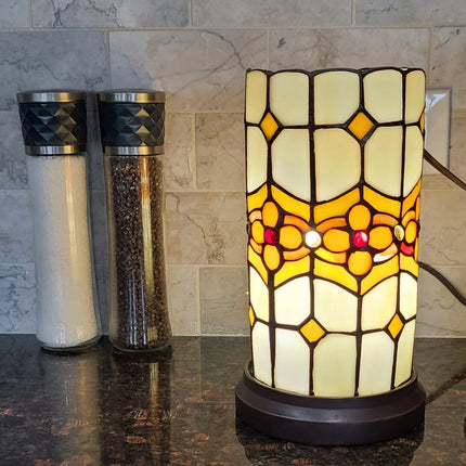11" Brown and Beige Mosaic Tile Stained Glass Accent Lamp HomeRoots