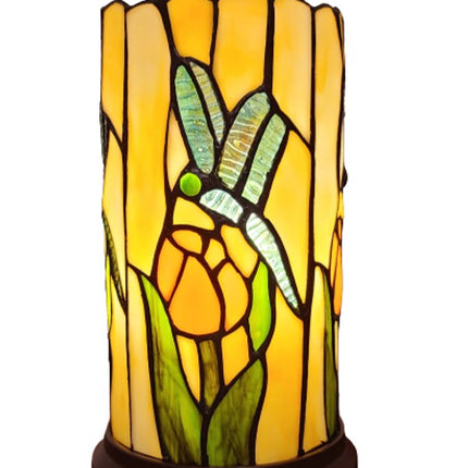 11" Beige and Green Dragonfly Stained Glass Accent Lamp HomeRoots