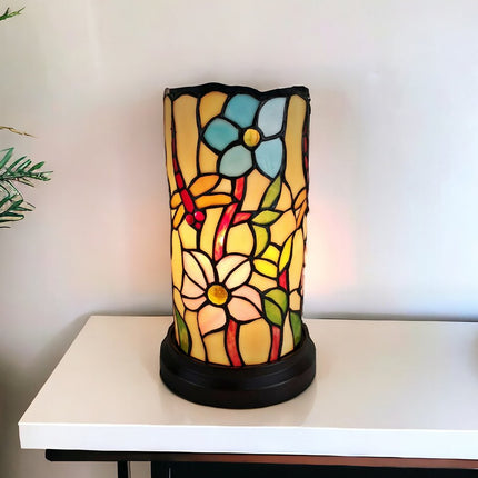 10" Red and Beige Dragonfly Stained Glass Accent Lamp HomeRoots