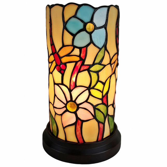 10" Red and Beige Dragonfly Stained Glass Accent Lamp HomeRoots