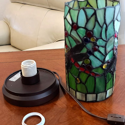 11" Green and Pink Dragonfly Stained Glass Accent Lamp HomeRoots