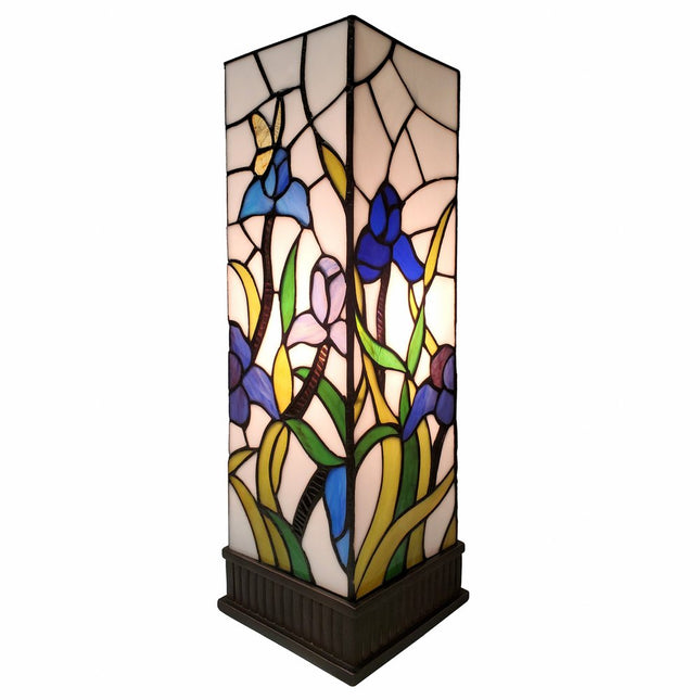 18" Tiffany Style Floral Dark Brown Base Table Lamp HomeRoots
