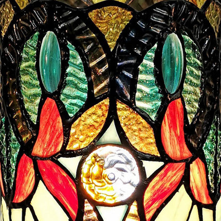 11" Beige and Orange Mosaic Tile Stained Glass Accent Lamp HomeRoots