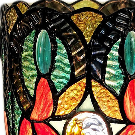 11" Beige and Orange Mosaic Tile Stained Glass Accent Lamp HomeRoots