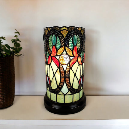 11" Beige and Orange Mosaic Tile Stained Glass Accent Lamp HomeRoots