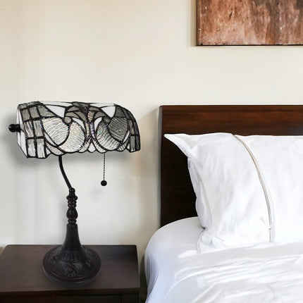 16" Dark Brown Table Lamp With White and Silver Shade HomeRoots