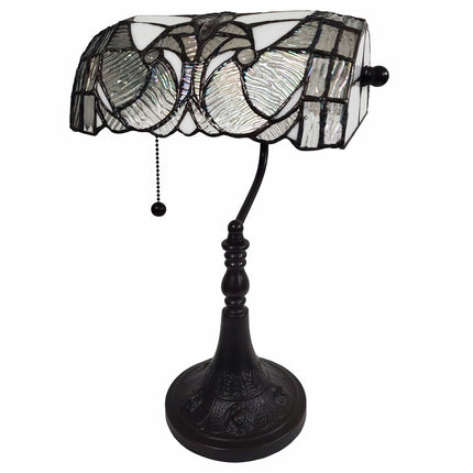 16" Dark Brown Table Lamp With White and Silver Shade HomeRoots