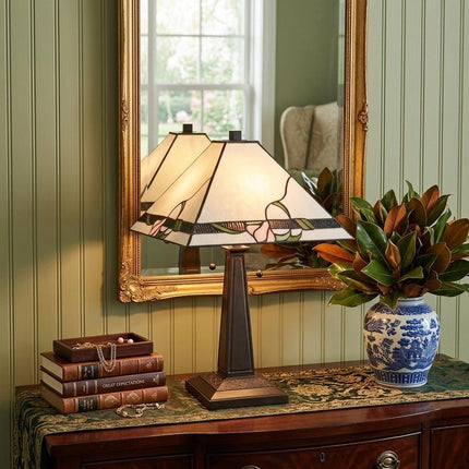 22" Dark Brown Metal Two Light Candlestick Table Lamp With Ivory Shade HomeRoots