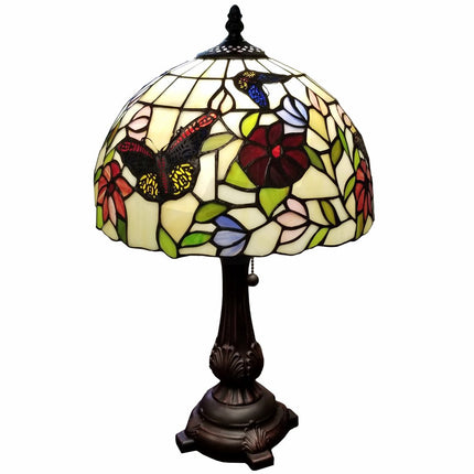 19" Dark Brown Metal Candlestick Table Lamp With Red and Black Dome Shade HomeRoots