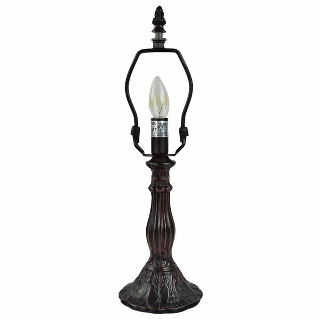 15" Dark Brown Metal Candlestick Table Lamp With Red and Black Novelty Shade HomeRoots