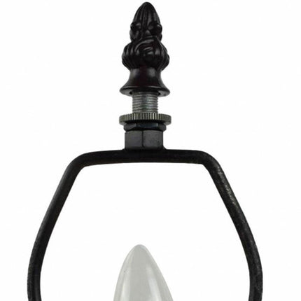 15" Dark Brown Metal Candlestick Table Lamp With Red and Black Novelty Shade HomeRoots