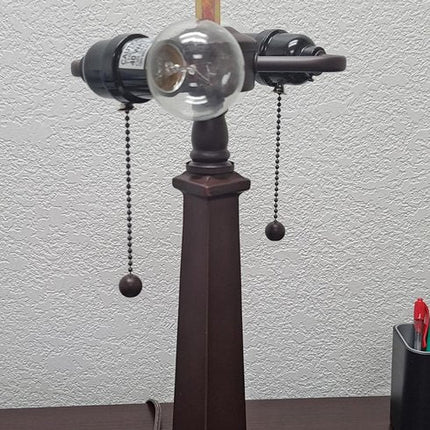 21" Dark Brown Metal Two Light Candlestick Table Lamp With Beige Shade HomeRoots