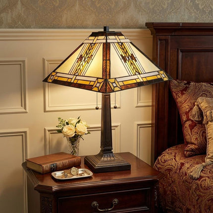 22" Dark Brown Metal Two Light Candlestick Table Lamp With Beige Shade HomeRoots