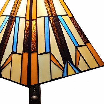 15" Dark Brown Metal Candlestick Table Lamp With Orange and Ivory Empire Shade HomeRoots