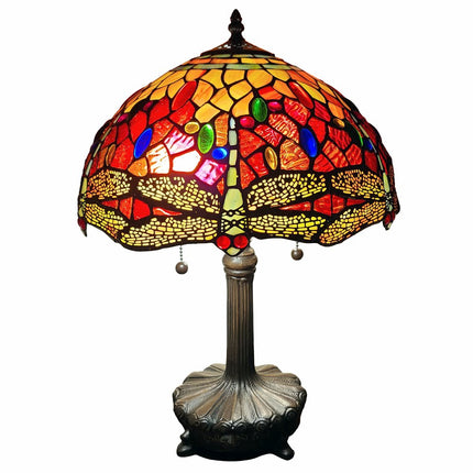 22" Dark Brown Metal Two Light Candlestick Table Lamp With Red and Black Shade HomeRoots