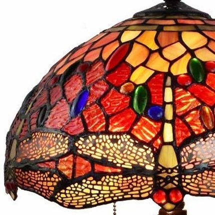 22" Dark Brown Metal Two Light Candlestick Table Lamp With Red and Black Shade HomeRoots