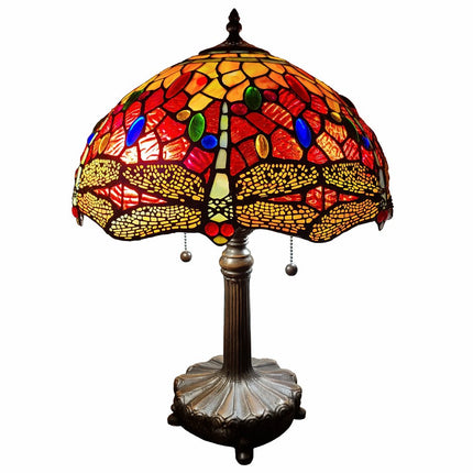 22" Dark Brown Metal Two Light Candlestick Table Lamp With Red and Black Shade HomeRoots