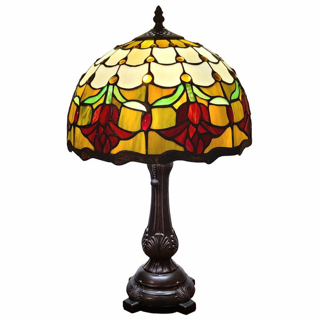 19" Dark Brown Metal Candlestick Table Lamp With Orange Dome Shade HomeRoots