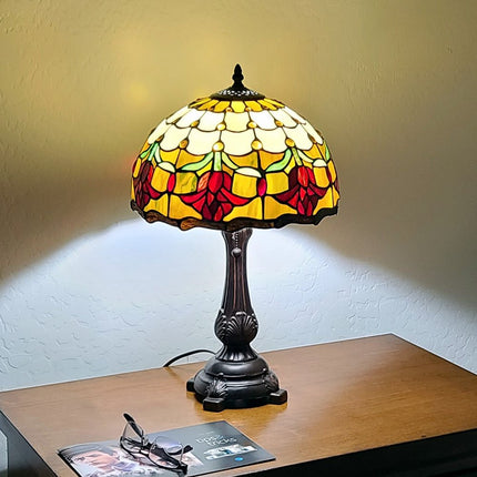 19" Dark Brown Metal Candlestick Table Lamp With Orange Dome Shade HomeRoots