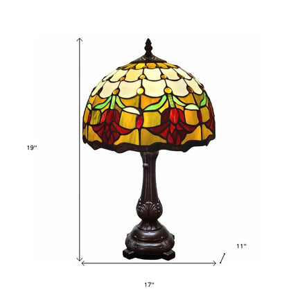 19" Dark Brown Metal Candlestick Table Lamp With Orange Dome Shade HomeRoots