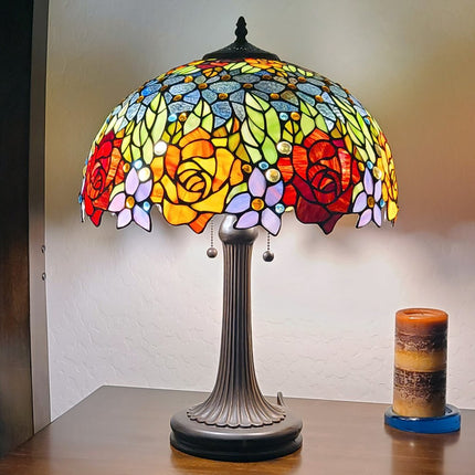 24" Dark Brown Metal Two Light Candlestick Table Lamp With Orange Shade HomeRoots