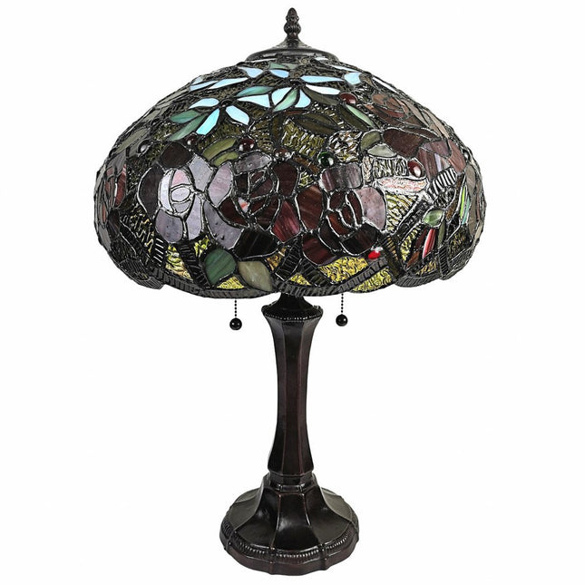 24" Dark Brown Metal Two Light Candlestick Table Lamp With Red Dome Shade HomeRoots
