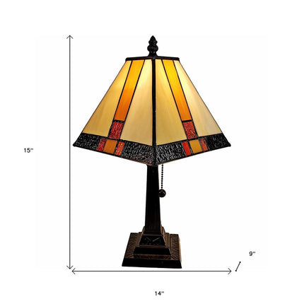 15" Dark Brown Metal Candlestick Table Lamp With Beige Empire Shade HomeRoots