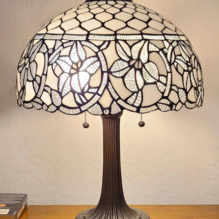 23" Dark Brown Metal Two Light Candlestick Table Lamp With White Shade