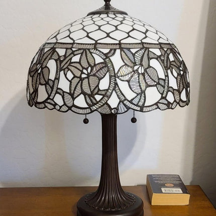 23" Dark Brown Metal Two Light Candlestick Table Lamp With White Shade