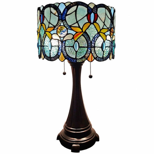 22" Dark Brown Metal Two Light Candlestick Table Lamp With Green Shade HomeRoots