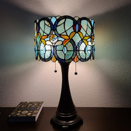 22" Dark Brown Metal Two Light Candlestick Table Lamp With Green Shade HomeRoots