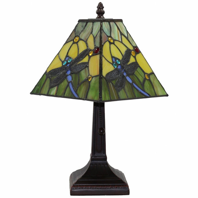 15" Dark Brown Metal Candlestick Table Lamp With Green Empire Shade HomeRoots