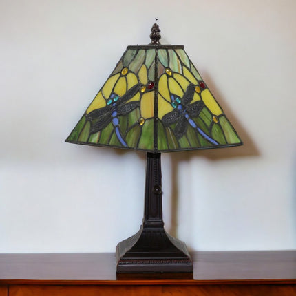 15" Dark Brown Metal Candlestick Table Lamp With Green Empire Shade HomeRoots