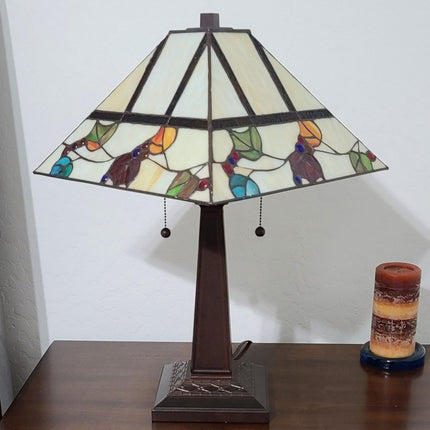 22" Dark Brown Metal Two Light Candlestick Table Lamp With White Shade