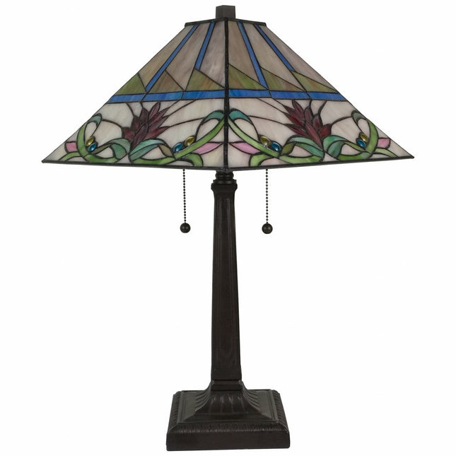 22" Dark Brown Metal Two Light Candlestick Table Lamp With White Empire Shade HomeRoots