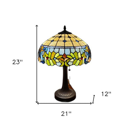 23" Dark Brown Metal Two Light Candlestick Table Lamp With Green Shade HomeRoots
