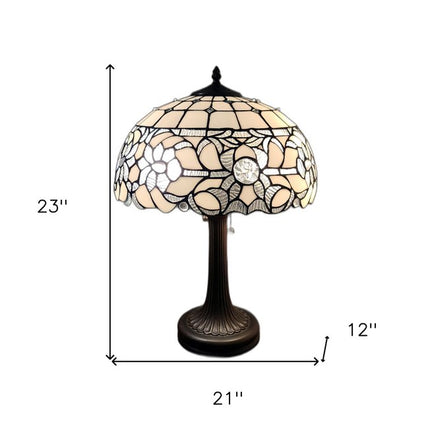 23" Dark Brown Metal Two Light Candlestick Table Lamp With White Shade