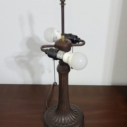 23" Dark Brown Metal Two Light Candlestick Table Lamp With White Shade