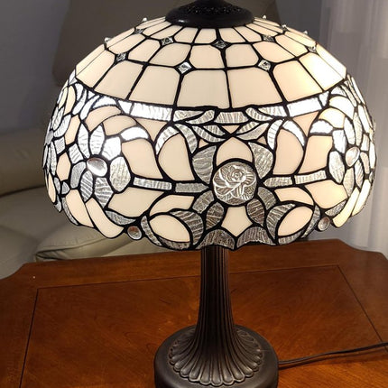23" Dark Brown Metal Two Light Candlestick Table Lamp With White Shade