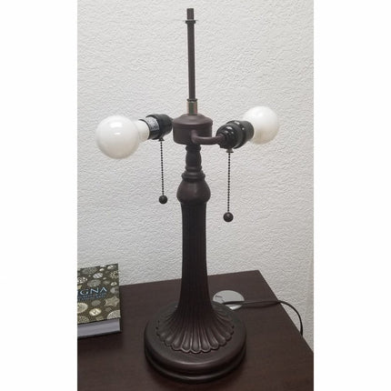23" Dark Brown Metal Two Light Candlestick Table Lamp With White Shade HomeRoots