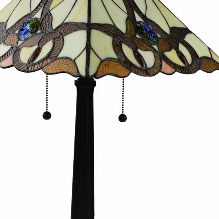 22" Dark Brown Metal Two Light Candlestick Table Lamp With Beige Empire Shade HomeRoots