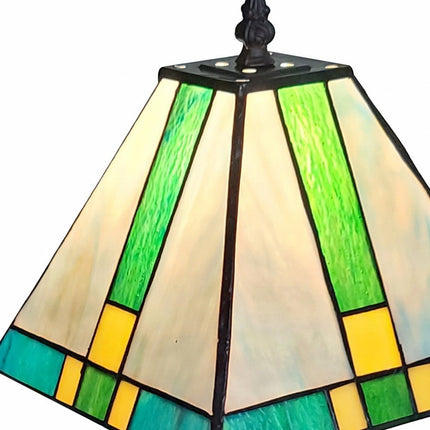 15" Dark Brown Metal Candlestick Table Lamp With Green Shade HomeRoots