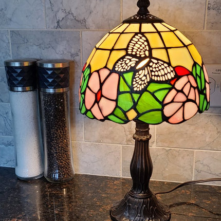 15" Dark Brown Metal Candlestick Table Lamp With Beige Shade