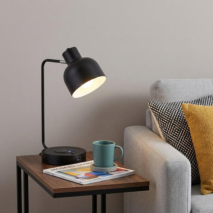 15" Black Metal Desk USB Table Lamp With Black Shade HomeRoots