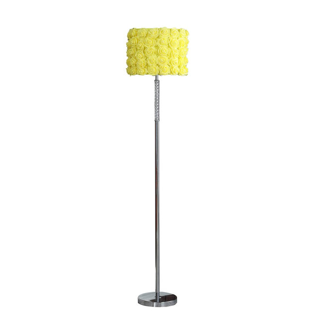 63" Steel and Acrylic Floor Lamp With Yellow Flowers Fabric Drum Shade HomeRoots
